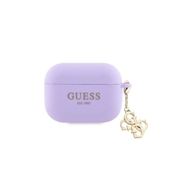 Guess Apple  Airpods Pro Case Silicone Classic Logo Gold With 4G Charm Purple