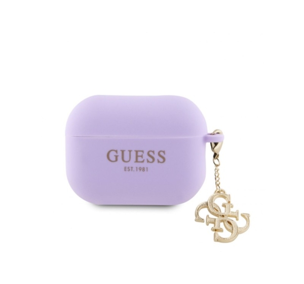 Guess Apple Airpods Pro 2 Case Silicone Classic Logo Gold With 4G Charm Purple