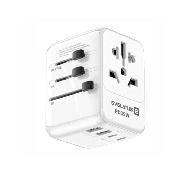 Evelatus   35W World Travel Adapter 1PD & 2 Type-C & 2 USB Charger  09051 White
