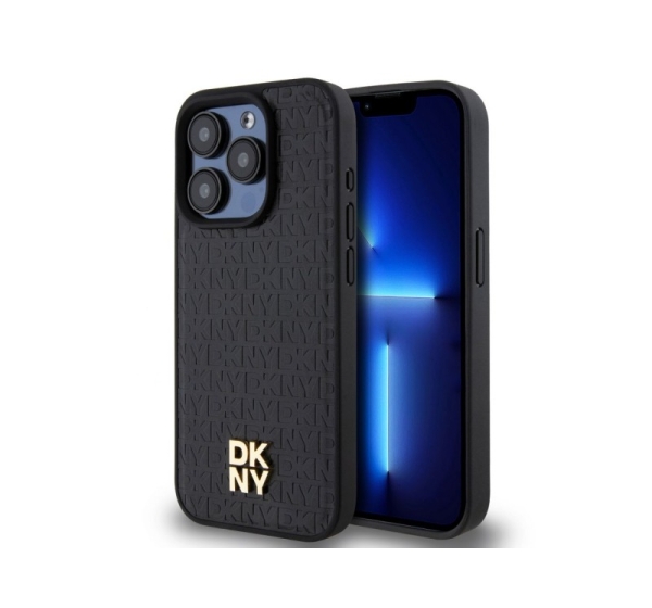 DKNY - DKNY PU Leather Repeat Pattern Stack Logo MagSafe Case for iPhone 15 Pro Black