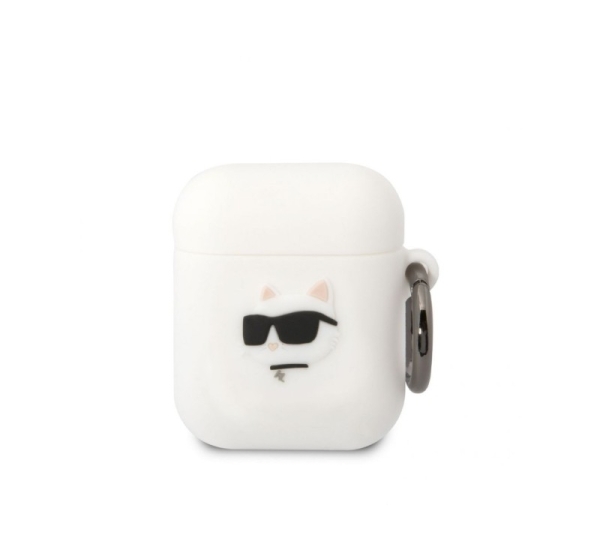 Karl Lagerfeld - Karl Lagerfeld 3D Logo NFT Choupette Head Silicone Case for AirPods 1/2 White