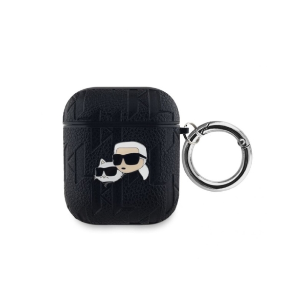 Karl Lagerfeld - Karl Lagerfeld PU Embossed Karl and Choupette Heads Case for AirPods 1/2 Black