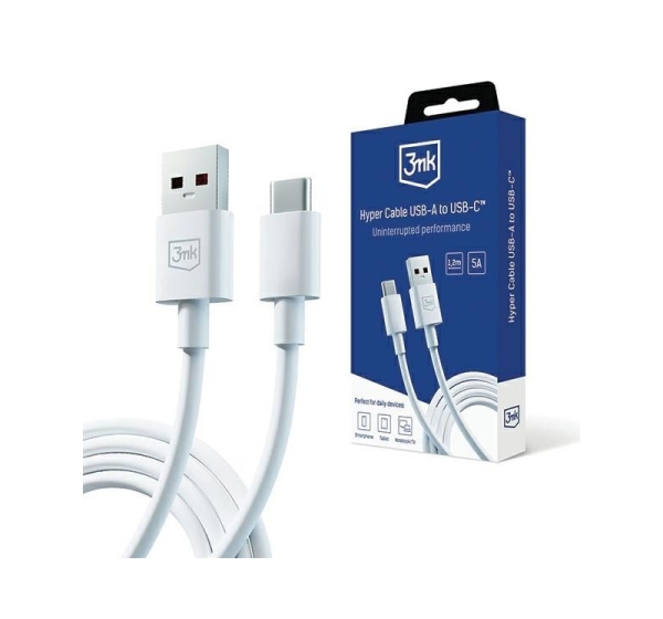 3MK 3MK Hyper Cable USB-A to USB-C 5A 60W 1.2m biały/white kabel