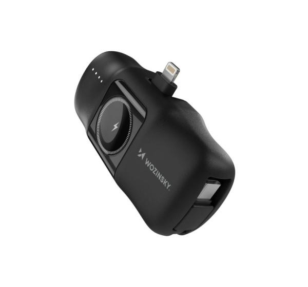 Wozinsky Wozinsky WF16-YLS 5000mAh 15W Lightning Mini Power Bank with Built-in USB-C Cable and Apple Watch Charger - Black