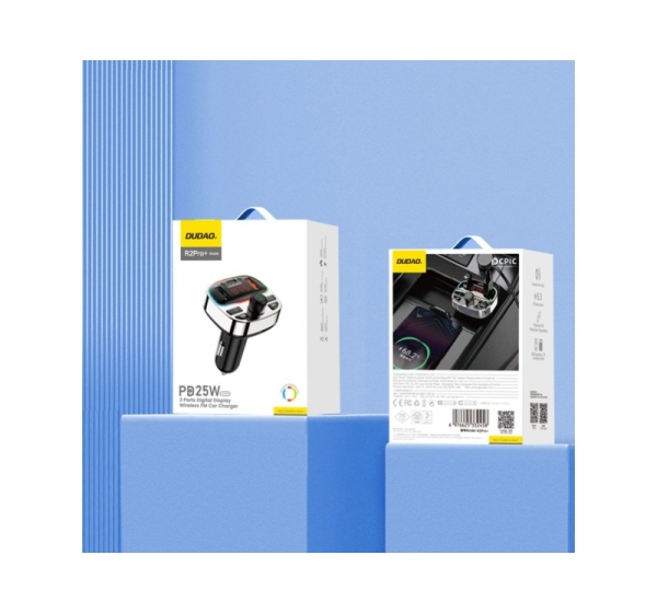 Dudao Dudao R2PRO+ Transmitter with PD25W Bluetooth 5.3 RGB Charging Ports - Black and Silver