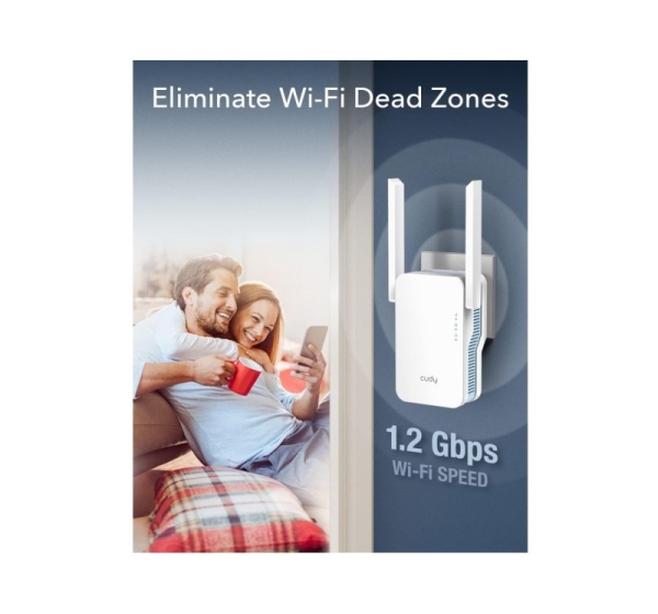 Cudy RE1200 MeshFlex AC1200 WiFi Mesh Repeater Dual Band AP Mode WPS Signal Light Cudy App White