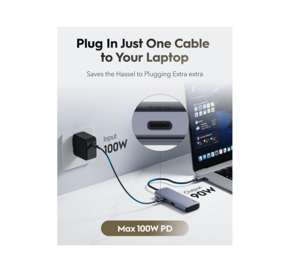 Cudy UH500 PortMate USB-C 6-in-1 Hub 4K 30Hz HDMI USB-C PD 4x USB-A 3.0 Aluminum Grey