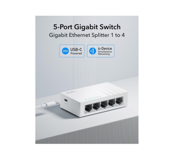 Cudy GS105U NetSwitch 5-Port Gigabit Switch USB-C Power IGMP QoS Loop Prevention Black