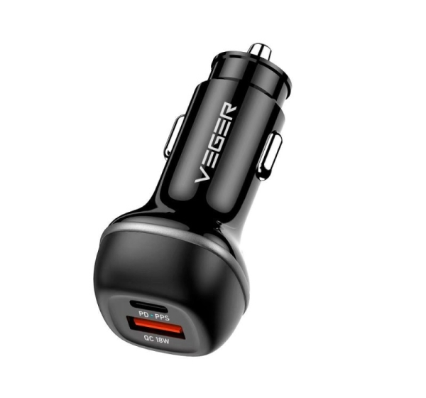 Veger Car charger VEGER USB A + USB C QC PD 51W CC62-1A1C black