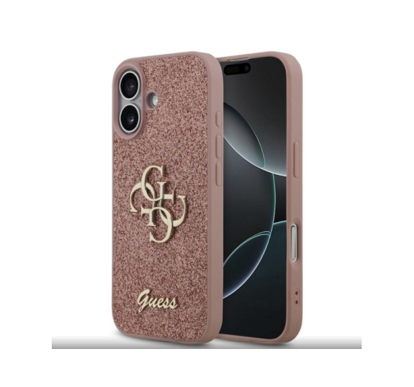 Guess Apple iPhone 17 PU Fixed Glitter 4G Metal Logo Case Pink