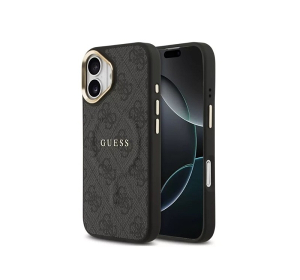 Guess Apple iPhone 17 PU Leather 4G Gold Frame MagSafe Case Black