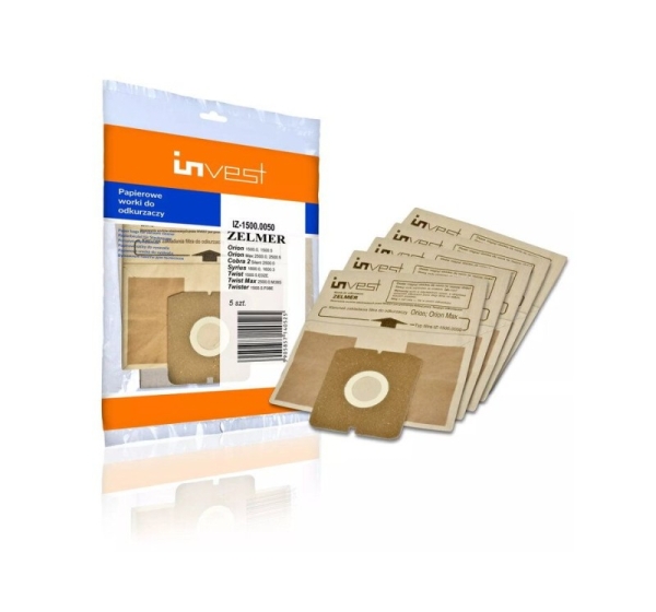 Invest Eco Paper Vacuum Cleaner bags ZELMER 1500.0050 / Cobra II Silent 2500.0EH (5pcs.)