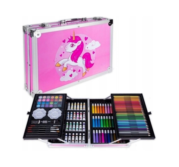 iLike Stationery Art Set for Kids 145pcs Creative Drawing Kit Pink Case