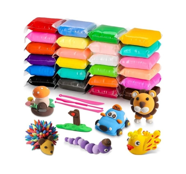 Kiddyz 24pcs Modelling Clay Set Soft Air-Dry & Non-Toxic Creative DIY Toy Multicolor