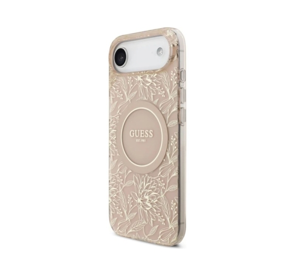 Guess Apple iPhone 17 Air Silicone case with MagSafe Flowers Allover with Pearl Strap Pink