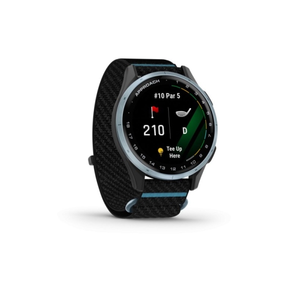 Garmin Approach J1 Cloud blue aluminium bezel with black/azure ComfortFit fabric band