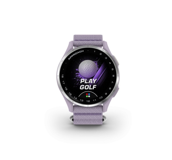 Garmin Approach J1 Silver aluminium bezel with lilac ComfortFit fabric ban