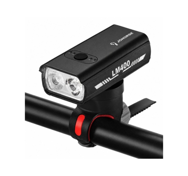 iLike JOHORSE USB Rechargeable Bike Front Light, 400LM LED Bicycle Headlight, Dual Beam, Aluminum Housing, Battery Indicator, Waterproof Cycling Light