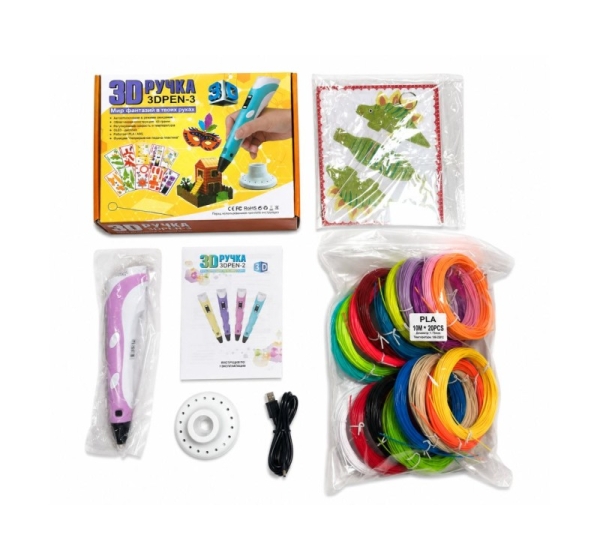 iLike 3D Pen-3 with LCD display and 10 stencils Blue + Plastic set: 20 colors of 10 meters 200 meters Pink