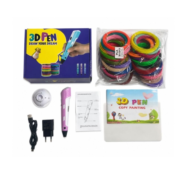 iLike 3D Pen for Kids, 3D Printing Pen Printer with 150ft PLA Filament Refills, 3-Dimensional Drawing Craft Art Set 5m x 30 Colors Pink
