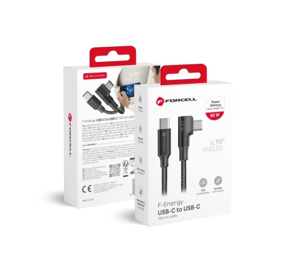 Forcell Cable USB C to USB C Forcell F-Energy QC4.0 PD 5A 100W Cafule 90° 2 m CC-1Deg black