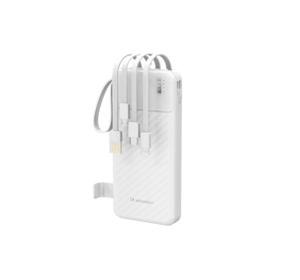 Wozinsky W11-W 10000mAh 10W Powerbank with Built-in Cables and Flashlight White