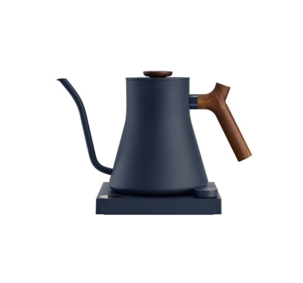 Fellow Stagg EKG PRO 900ml electric kettle in stone blue with a walnut-coloured handle