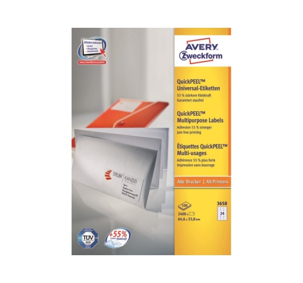 Avery 3658Z self-adhesive label Rectangle White 2400 pc(s)
