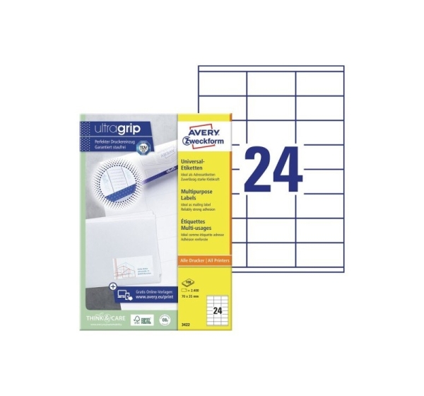 Avery 3422 self-adhesive label Rectangle Permanent White 2400 pc(s)