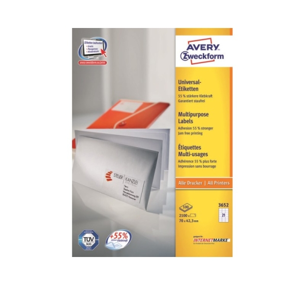 Avery 3652Z self-adhesive label Rectangle White 2100 pc(s)
