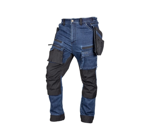 Spodnie robocze DENIM, wzmocnienia Cordura, odpinane kieszenie kaburowe, granatowe, rozmiar XXL