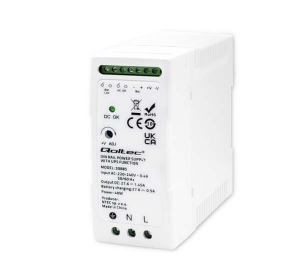 Qoltec Stable DIN Rail Power Supply with UPS Function | 40W