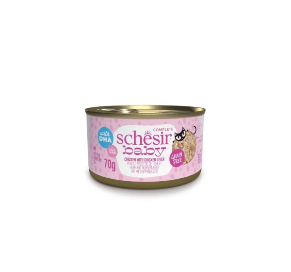 SCHESIR Baby Chicken with liver in broth - wet food for kittens - 70g