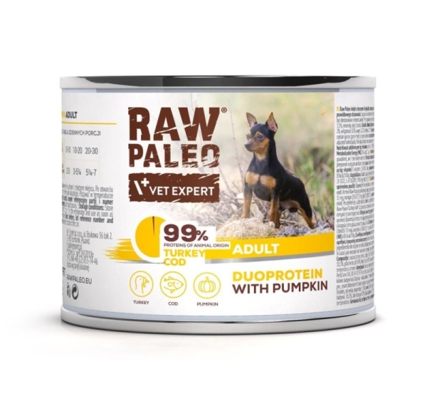 VETEXPERT Raw Paleo Duoprotein Turkey & Cod Adult - wet dog food - 200g