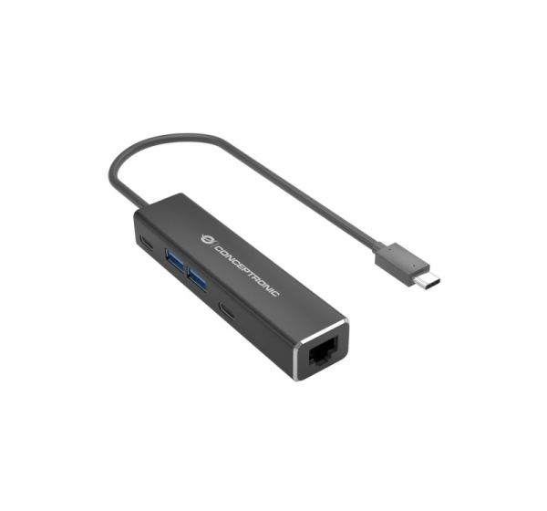 Conceptronic ABBY14B 2.5G Ethernet USB 3.2 Gen 1 Adapter with USB Hub, 2.5GbE, USB-A x 2, USB-C x 2