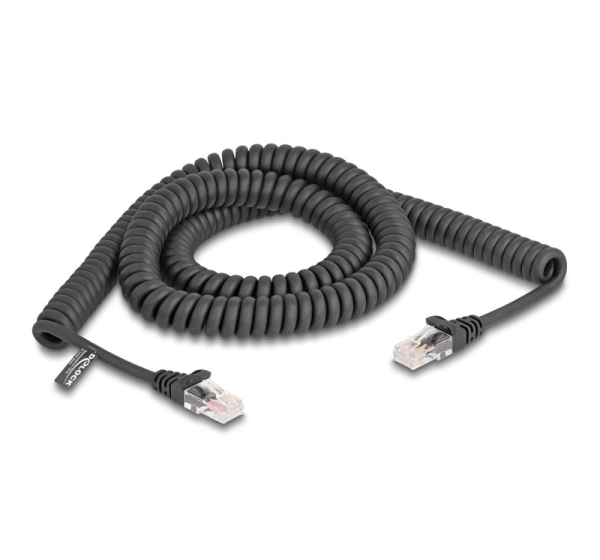 DeLOCK RJ45 Coiled Cable male to male Cat.5e 3 m black