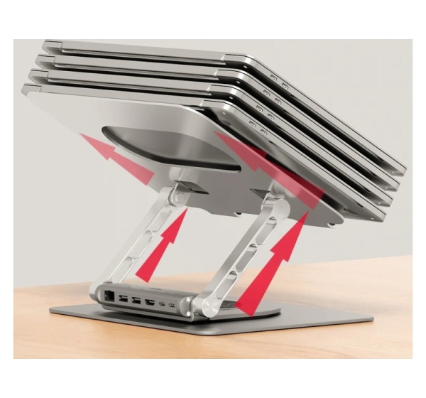 Adjustable laptop stand + USB-C HDMI hub Unitek D1109B01 PD 100W