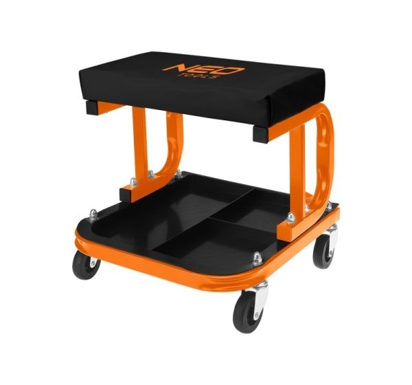 Workbench stool on wheels with tool shelf
