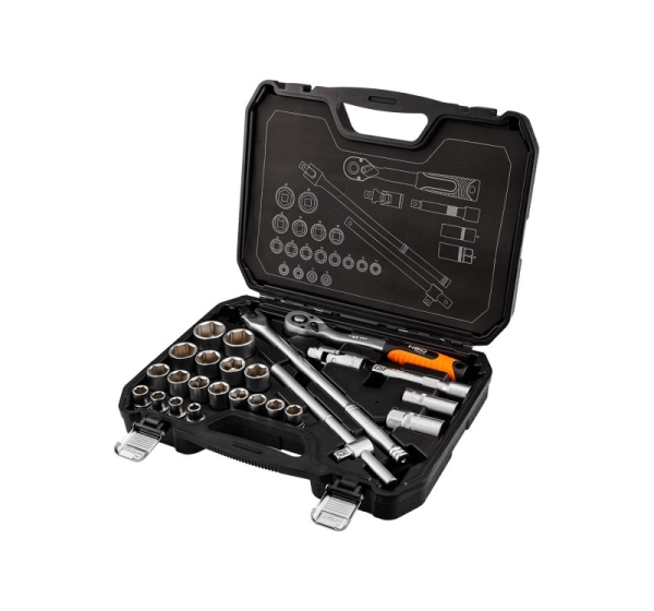 Zestaw kluczy nasadowych 1/2", 25 szt., satynowy