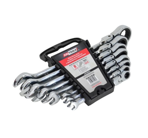 AW COMBINATION WRENCH WITH SIN. WRIST. KPL. 8pcs 8-22mm