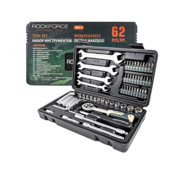 ROCKFORCE WRENCH SET 1/4" 62pcs.
