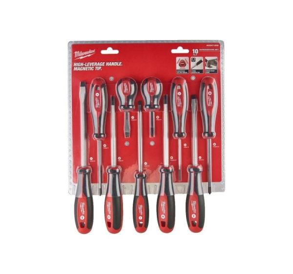 MILWAUKEE SCREWDRIVER SET 10pcs. (PH&PZ&SL)