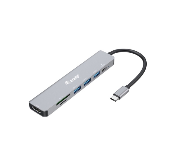 Equip USB-C 7 in 1 Multifunctional Adapter, HDMI 4K/60Hz, USB 3.2 Gen1 x 3 , TF/MICRO SD, 100W USB PD