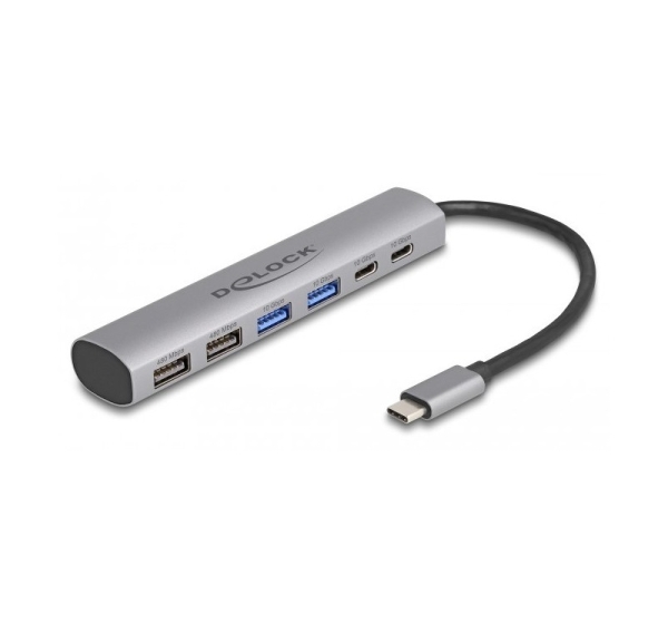 DeLOCK 6 Port USB Hub with 4 x USB Type-A female and 2 x USB Type-C female