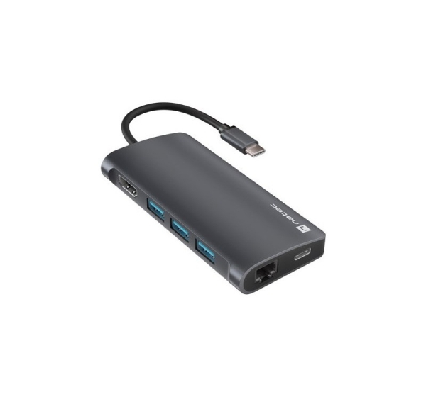 MULTIPORT ADAPTER NATEC FOWLER 2 V2 USB-C 8IN1 HUB ->USB 3.0 3X, HDMI 4K, USB-C, RJ45, SD, MICRO SD