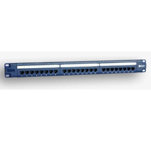 EmiterNet Panel 19", 24xRJ45 UTP cat.5e (1U) with shelf, blue (PoE)