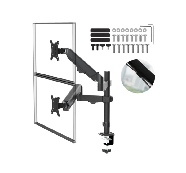 Maclean 2 monitor mount, gas spring, 17"-32", 2-10kg, black, MC-136