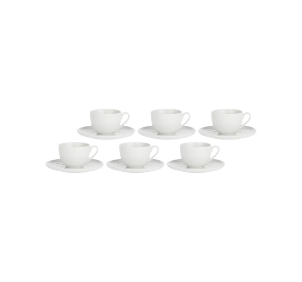 Set of 6 Corte Saucer Tea Cups - White, 200 ml