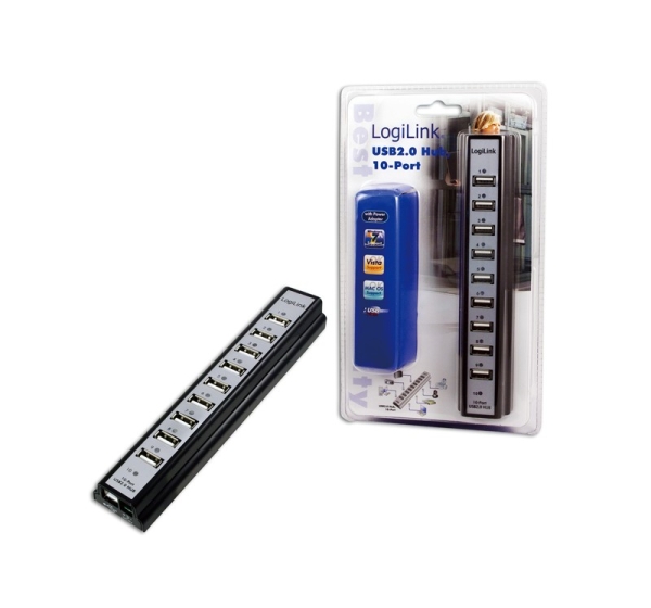 Logilink | USB 2.0 Hub-10 port whit power adapter