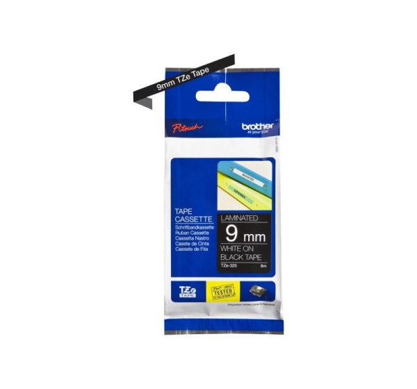 Brother TZe-325 Laminated Tape White on Black TZe